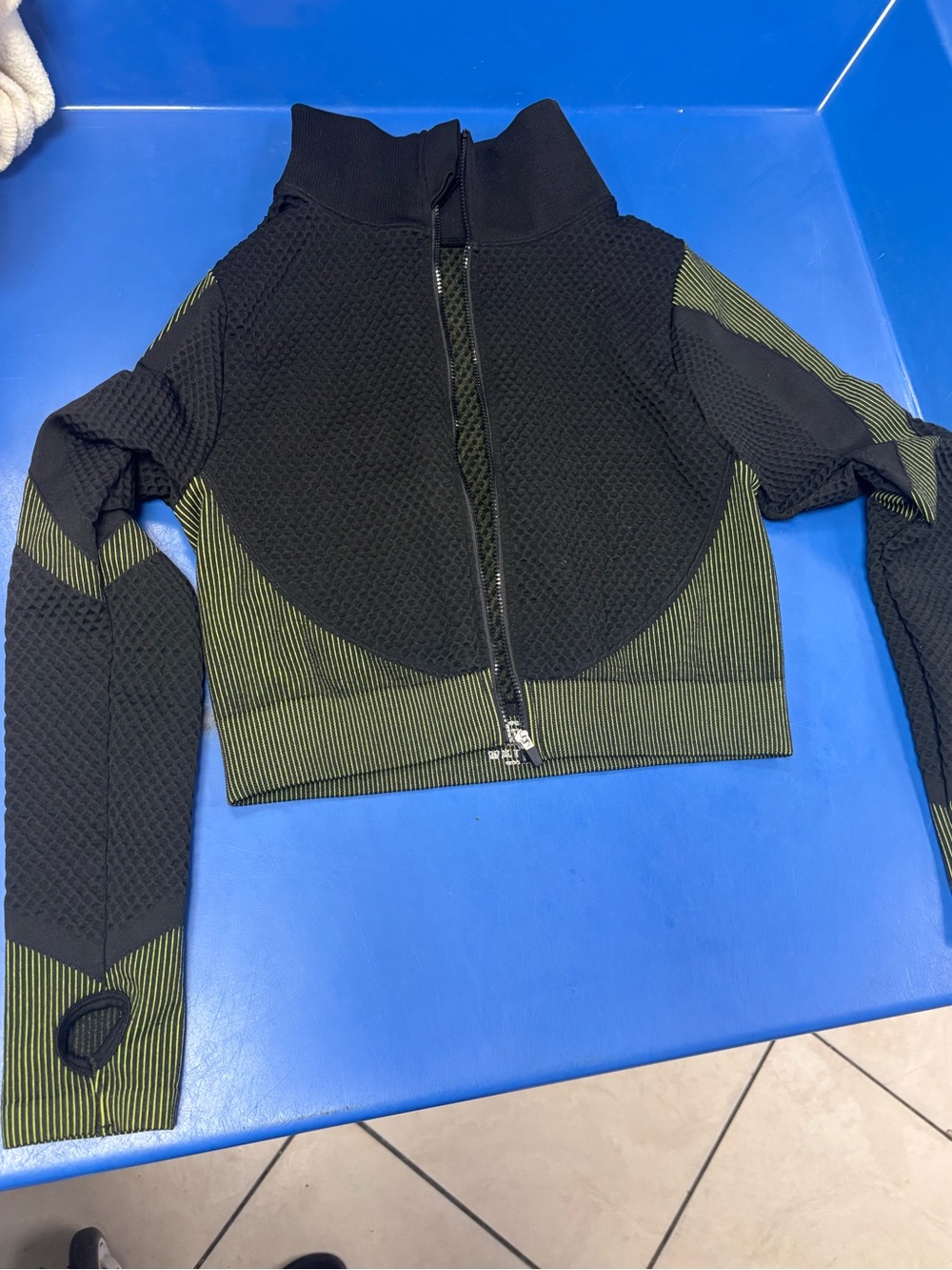 Cropped Black and Olive Zip-Front Active Jacket